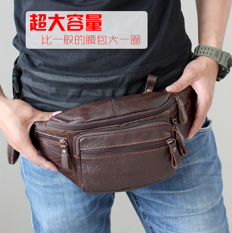 Phone Accessories For Men - Genuine Cowhide Leather Waist Bag Men