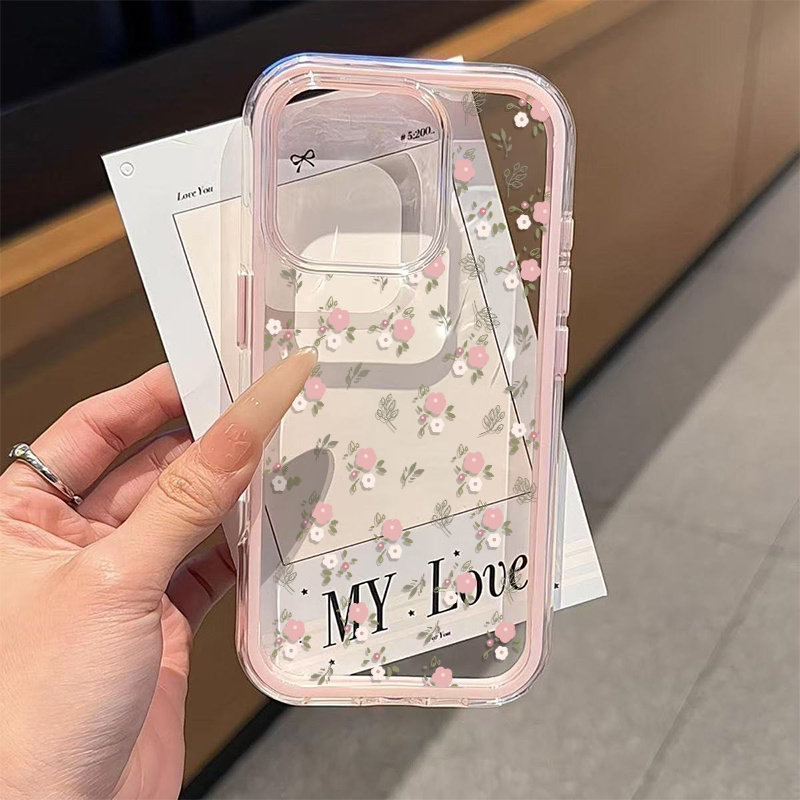 Phone Accessories To Sell - Green Leaves Pink Flower 2in1 Clear
